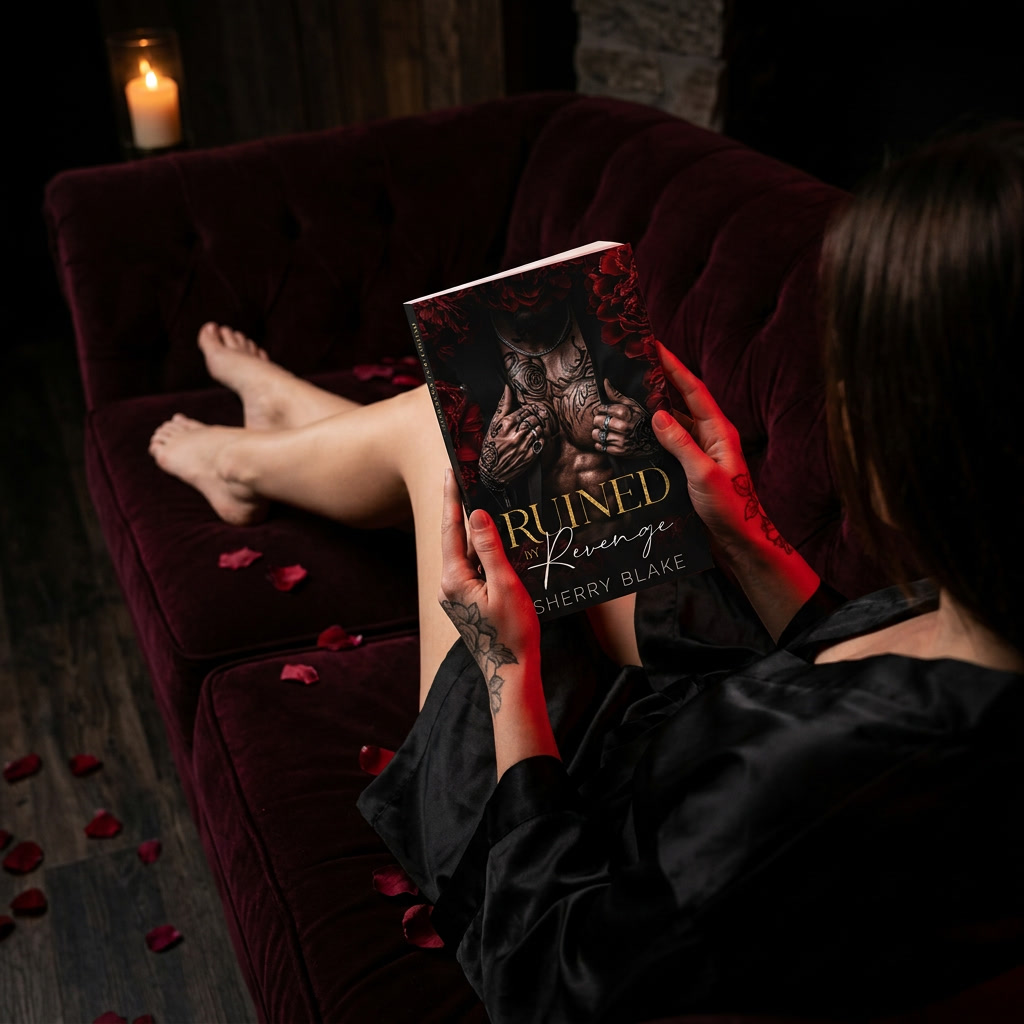 Ruined by Revenge paperback book - reader lifestyle dark romance scene - Sherry Blake