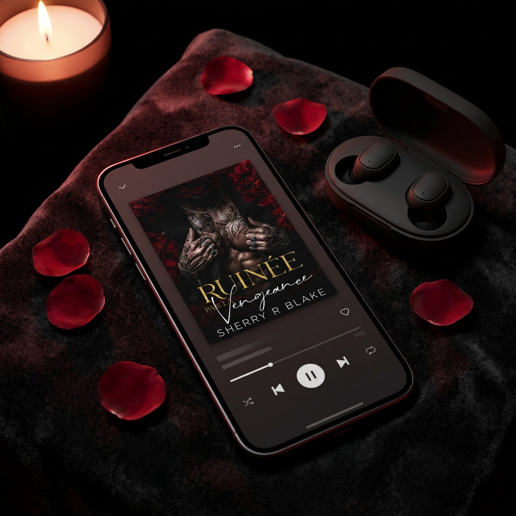 Ruinée par la Vengeance livre audio - dark romance flat lay lifestyle - Sherry Blake