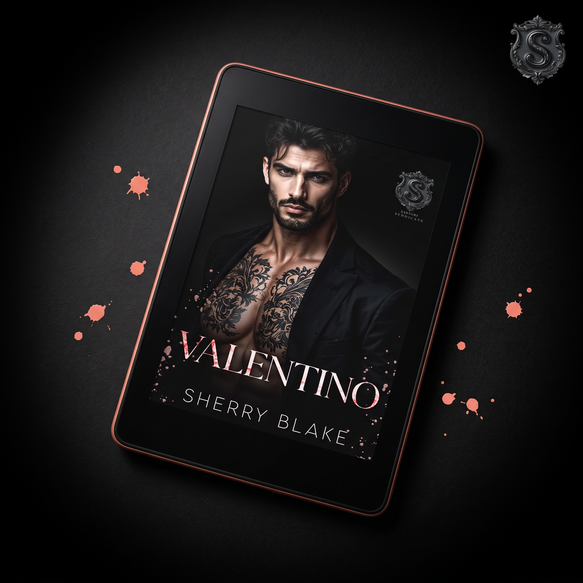Valentino di Sherry Blake su Kindle, dark mafia romance flat lay